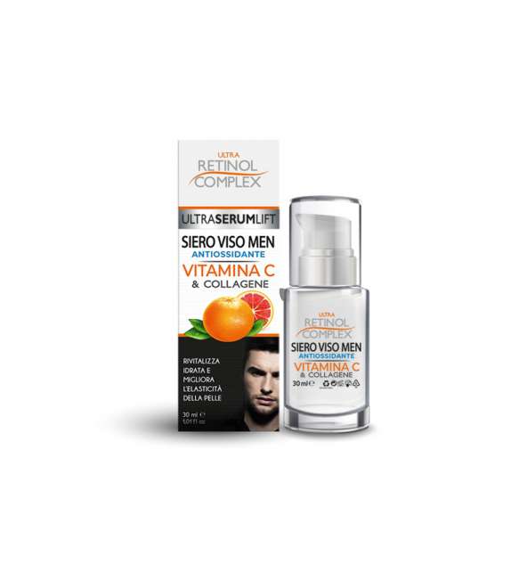 RETINOL UOMO Siero Viso MEN Idratante con Vitamina C & COLLAGENE 30 ml