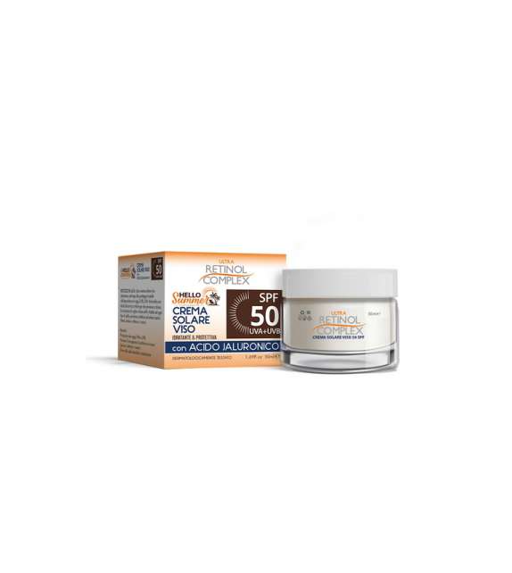 RETINOL SOLE - CREMA SOLARE VISO protezione SPF 50 -Acido Jaluronico -vaso 50ml
